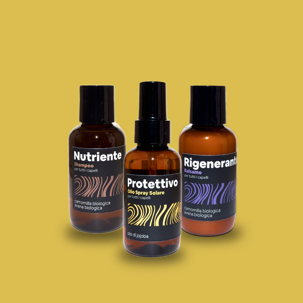 Set di tre prodotti haircare Originae per un travel kit estivo essenziale: uno shampoo